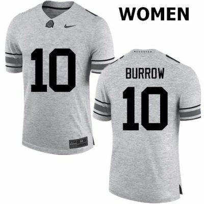 NCAA Ohio State Buckeyes Women's #10 Joe Burrow Gray Nike Football College Jersey ZUD3845BQ